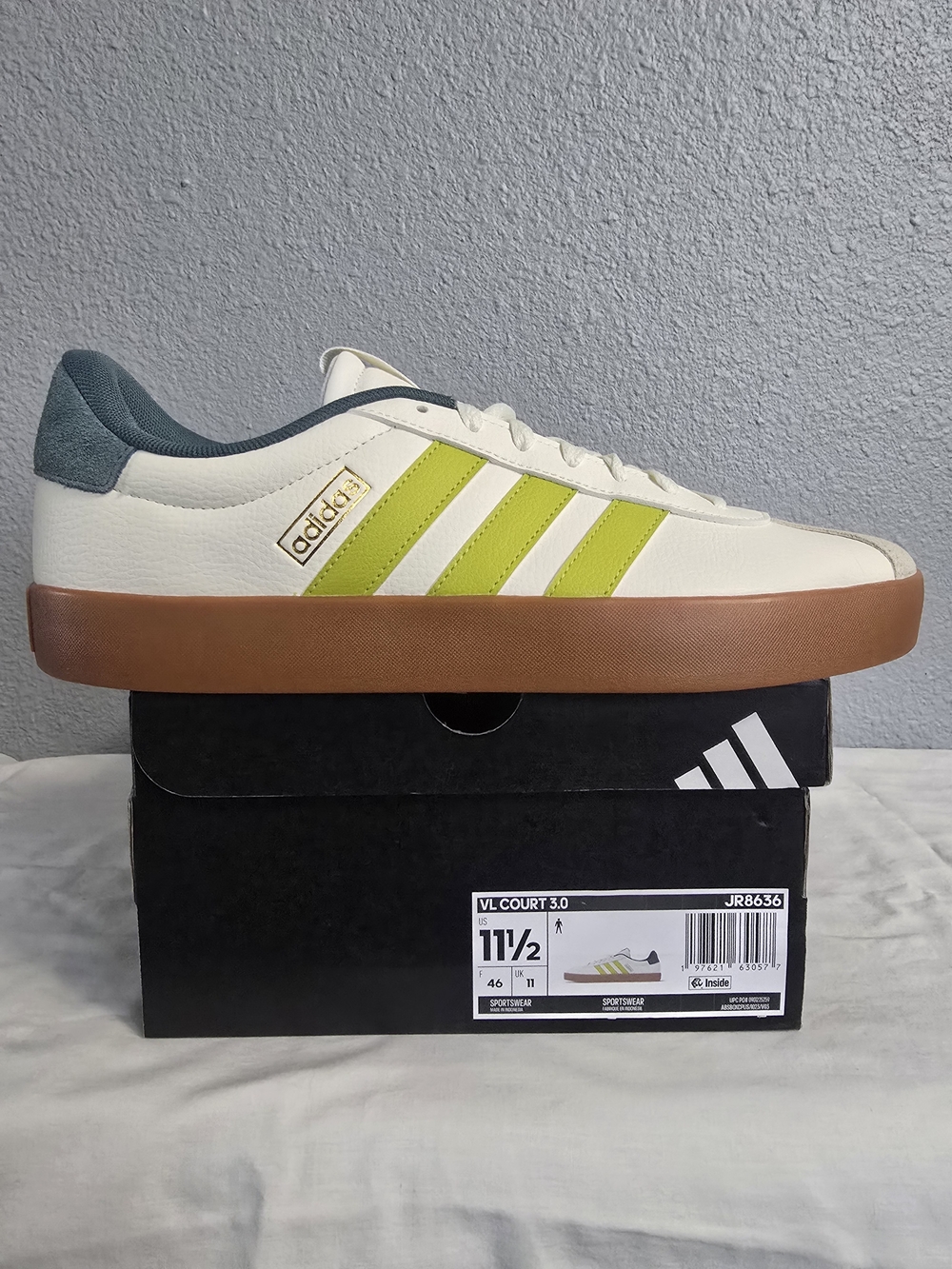 adidas VL Court 3.0 Low Top Sneakers - White & Lime